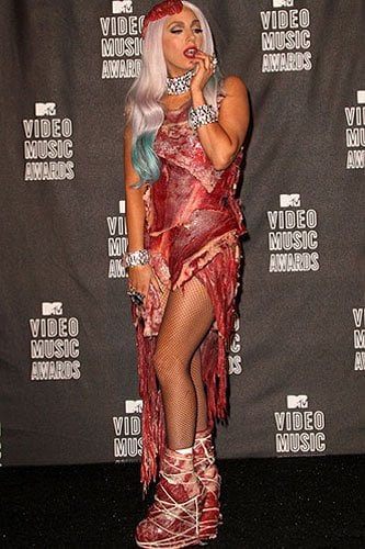 lady gaga meat dresses. Lady Gaga#39;s Meat Dress, Shoes,