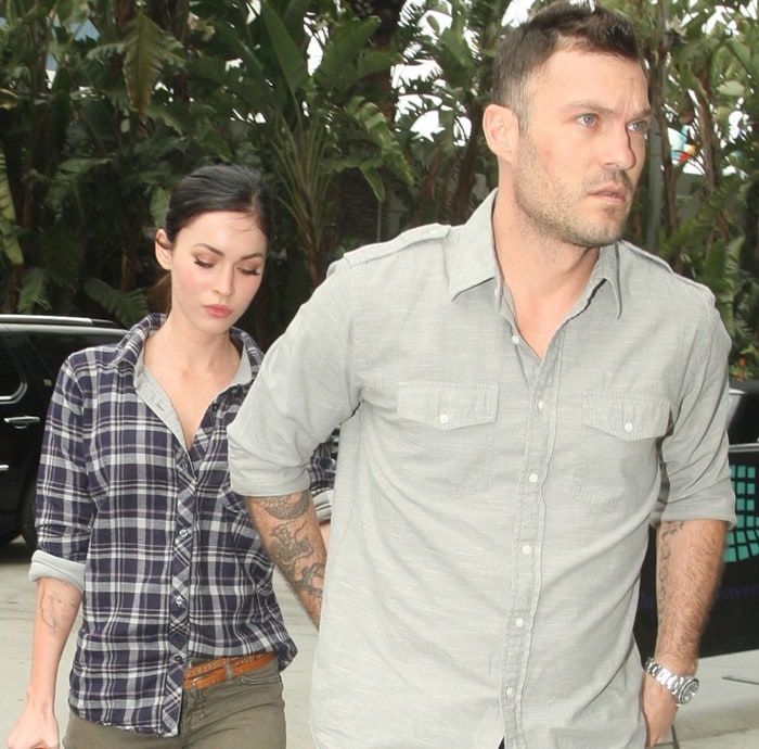 Megan Fox and Brian Austin Green arriving at the Staples Center for the Los Angeles Lakers against Denver Nuggets NBA basketball game in Los Angeles on April 3, 2011