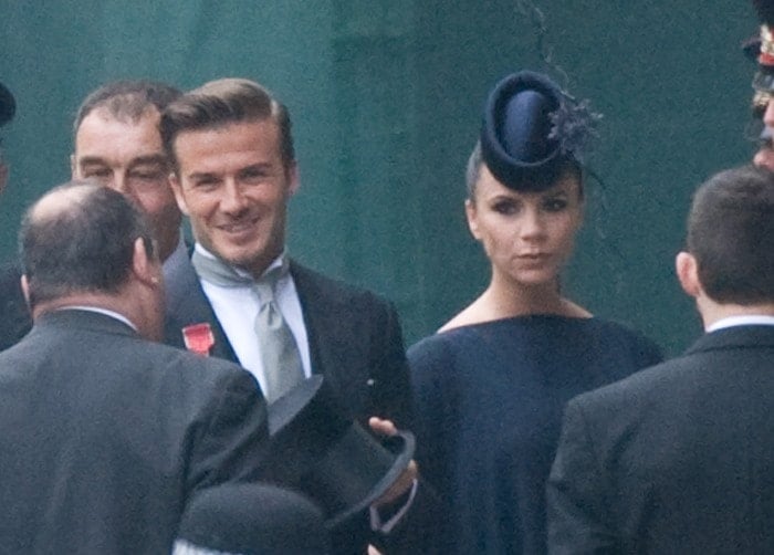 David Beckham and Victoria Beckham arrive to attend the Royal Wedding of Prince William to Catherine Middleton held at Westminster Abbey in London on April 29, 2011