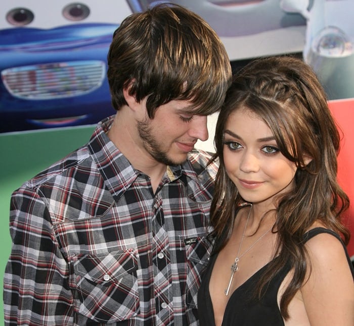 Matt Prokop and Sarah Hyland attend the world premiere of 'Cars 2' held at the El Capitan Theatre in Hollywood on June 18, 2011