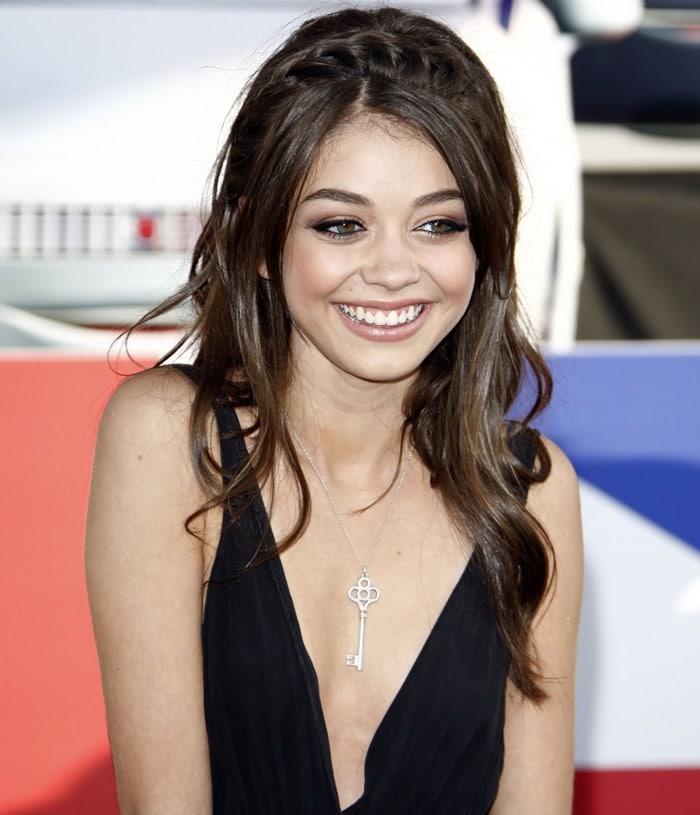 Sarah Hyland smiling at the world premiere of 'Cars 2' held at the El Capitan Theatre in Hollywood on June 18, 2011