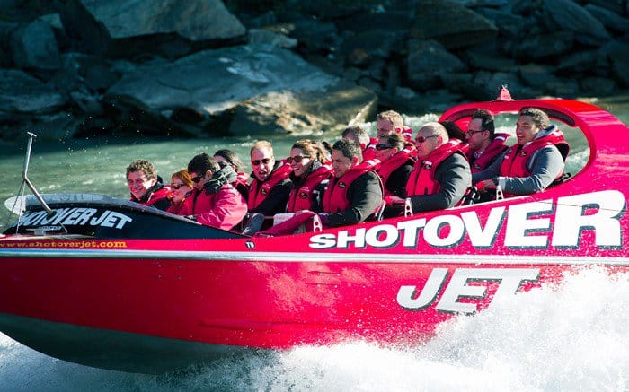 Catherine, Duchess of Cambridge and Prince William, Duke of Cambridge ride on the Shotover Jet on the Shotover River in Queenstown, New Zealand on April 13, 2014