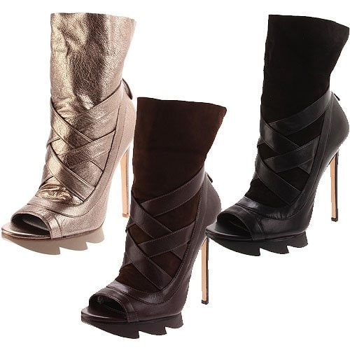 Camilla Skovgaard crisscross strap saw sole booties in alba metallic, ebony and black