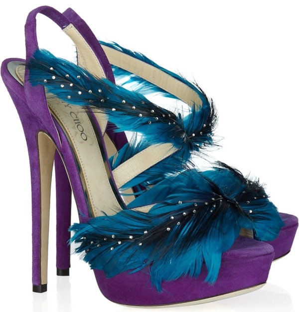 Jimmy Choo Marlene Feather and Suede Sandals