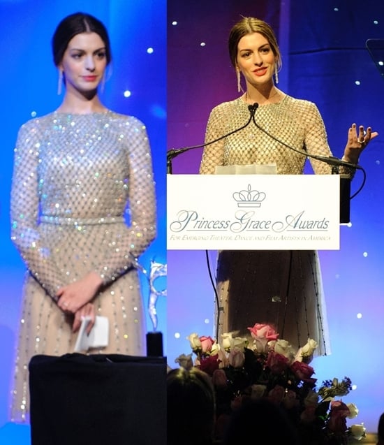 Anne Hathaway attends the Princess Grace Awards Gala in New York on November 1, 2011