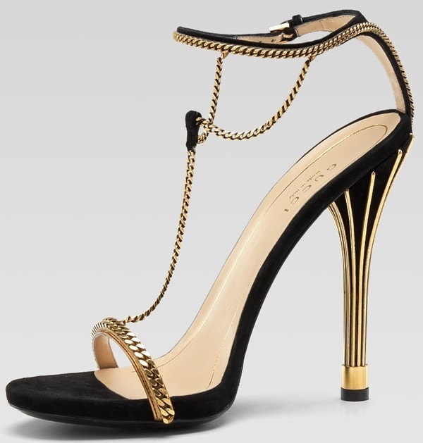 Gucci Ophelie Suede Chain T-Strap Sandals