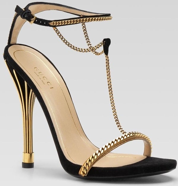 Gucci Ophelie Suede Chain T-Strap Sandals