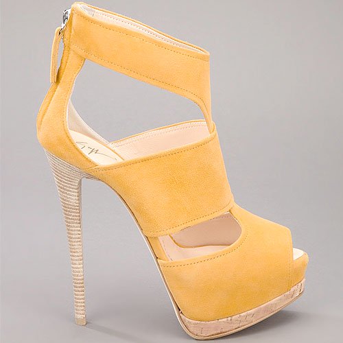Suede t-strap platform sandal in mustard yellow