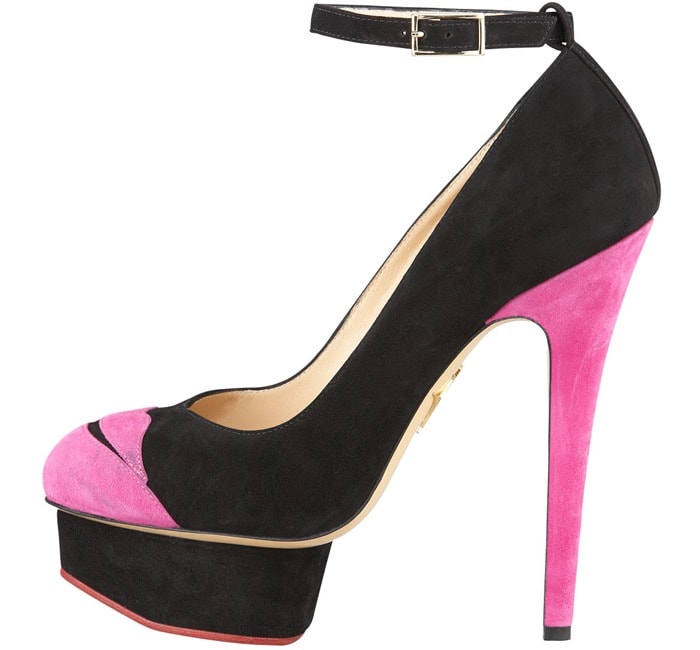 Charlotte Olympia Pink Kiss Me Ankle-strap Suede Platform Pump Side
