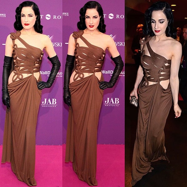 Dita Von Teese showed off plenty of her flawless porcelain skin in this risqué Jean Paul Gaultier gown