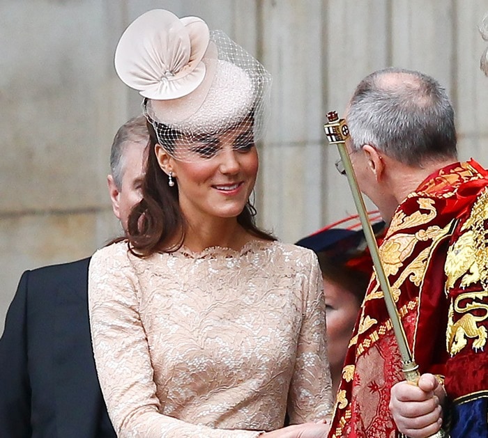 Catherine, Duchess of Cambridge, aka Kate Middleton leaving the Queen's Diamond Jubilee thanksgiving service at St. Paul's Cathedral in London on June 5, 2012