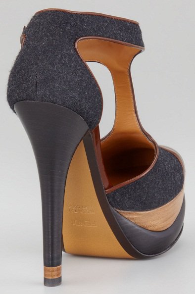 Bronte Felt and Leather T-Strap Pumps