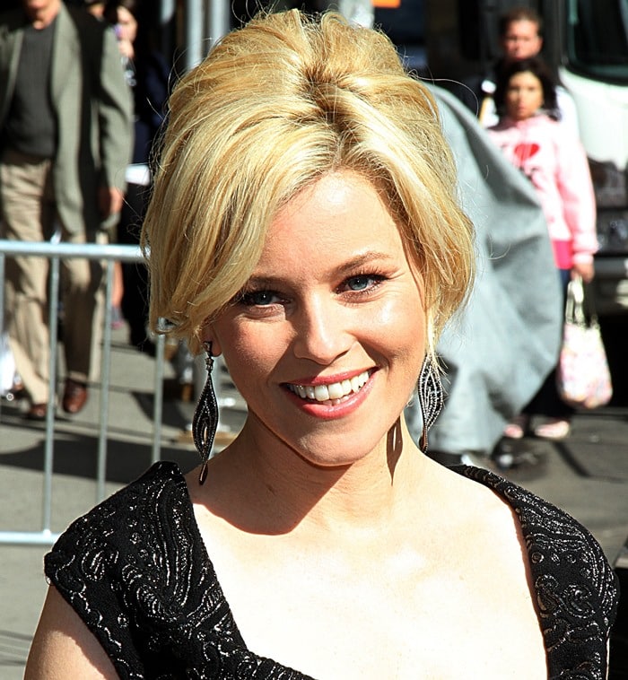 Elizabeth Banks arrives at the Ed Sullivan Theater for 'The Late Show with David Letterman' in New York City on May 10, 2012