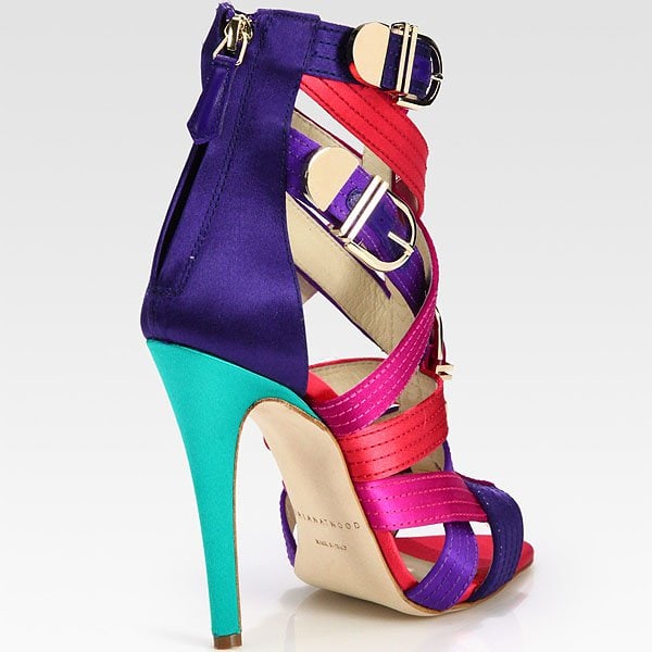 Brian Atwood ‘Encanta’ Buckled Multicolored Strappy Satin Sandals