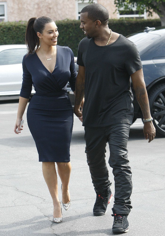 Kim Kardashian and Kanye West heading out to lunch in Beverly Hills after attending the grand opening of Dash in Los Angeles on July 13, 2012