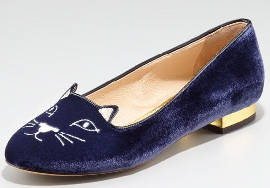 Charlotte Olympia Cat Face Smoking Slipper in Navy