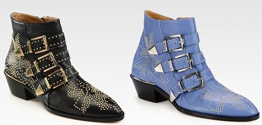 Black and Blue Chloe Susanna Studded Buckle Ankle Boots