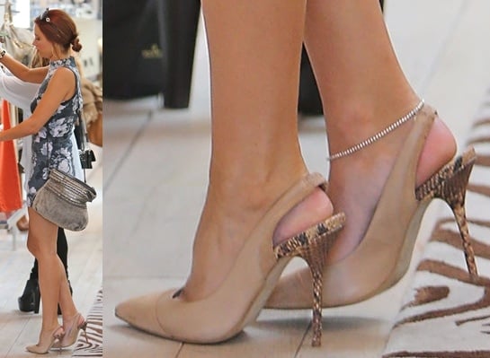 Una Healy in neutral slingback pointy pumps