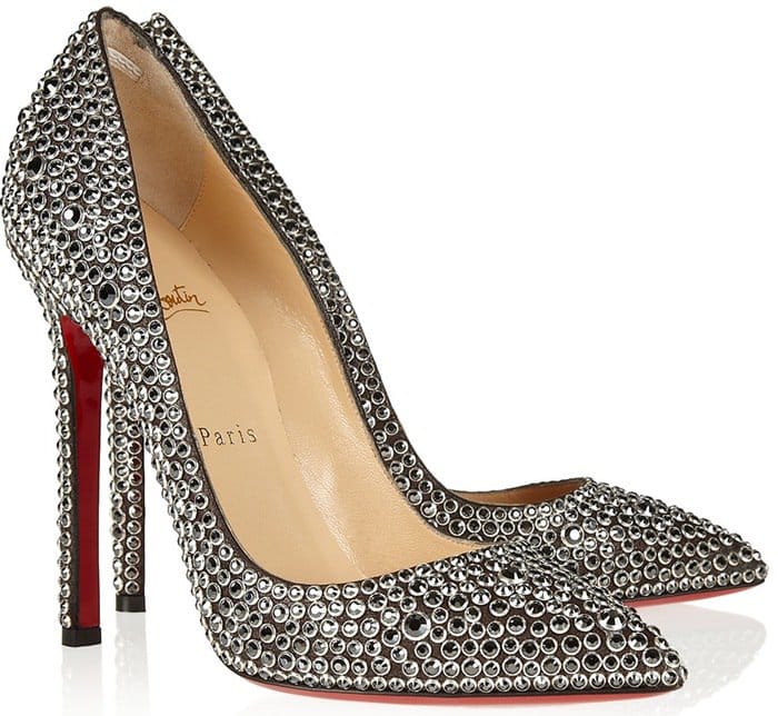 Christian Louboutin Silver Pigalle 120 Crystal-Embellished Suede Pumps