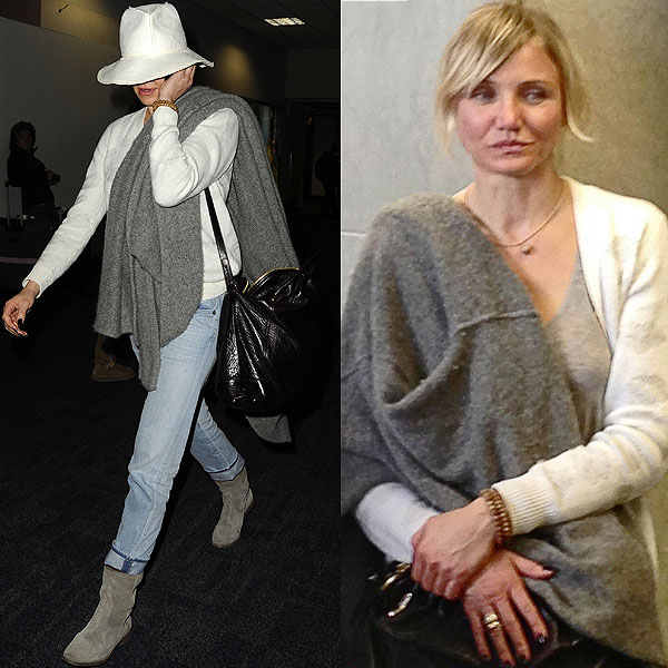 Even a floppy hat, a baggy sweater, and simple jeans look stylish on Cameron Diaz