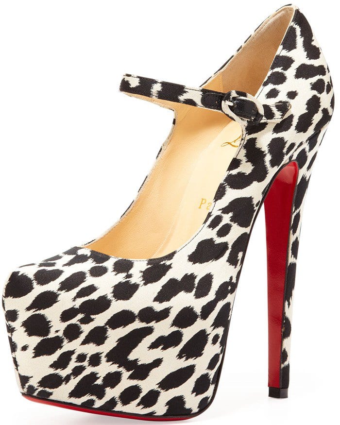 Christian Louboutin Black Lady Daf Leopard Mary Jane Red Sole Pump