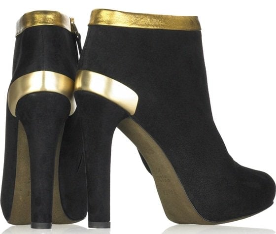 Fendi suede ankle boots with gold trim