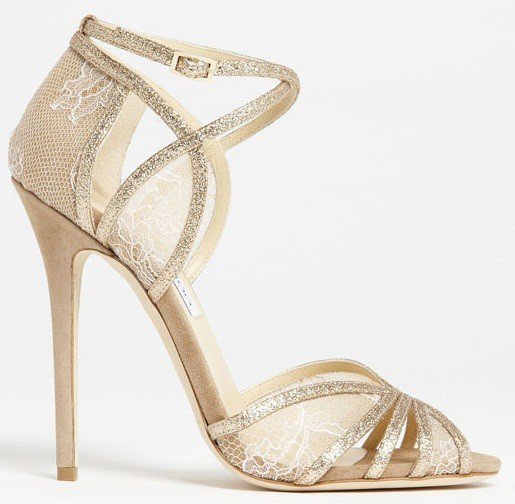 Jimmy Choo 'Fitch' Glitter & Lace Sandals in Gold