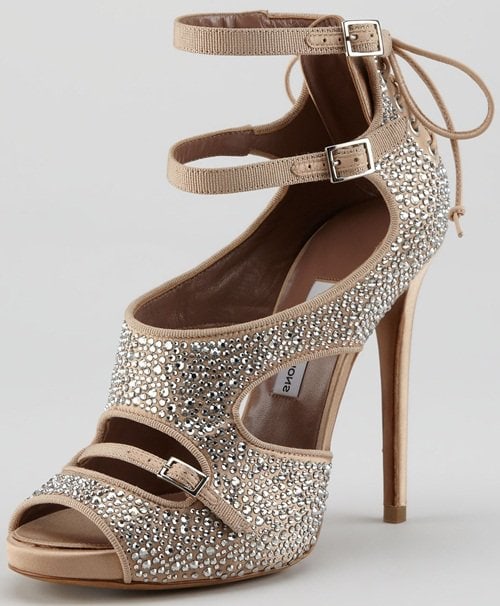 Tabitha Simmons Crystal-Covered 'Bailey' Sandals in Nude