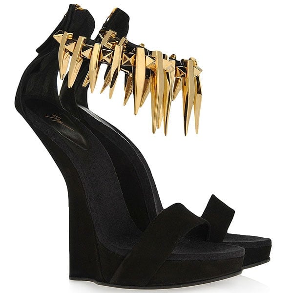 Giuseppe Zanotti Gold-Spiked Ankle-Strap Wedges