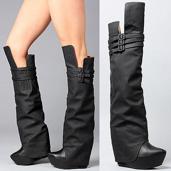 Jeffrey Campbell "Zealot" Buckled Over-the-Knee Wedge Boots