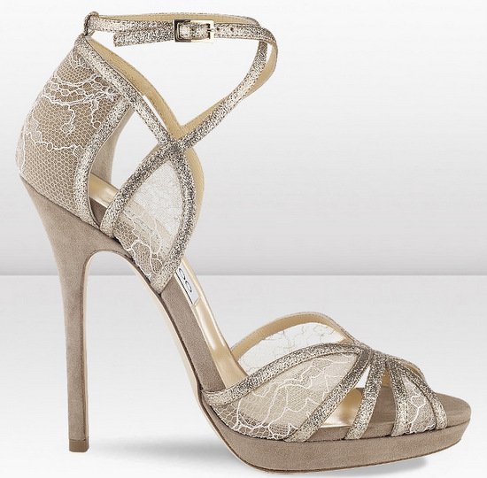 Jimmy Choo Fayme Nude Glitter and Lace Sandals
