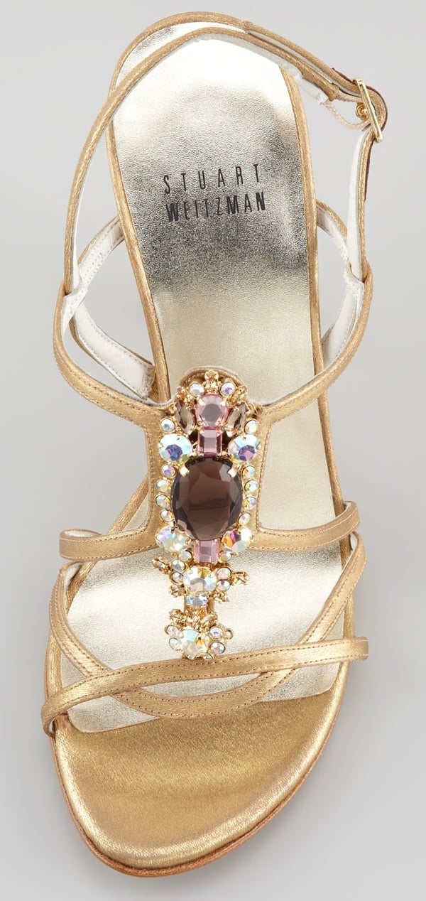 Stuart Weitzman Tsar Satin Jewel-Front Sandal, Gold Original-$560.00 NOW-$252.00 Toe
