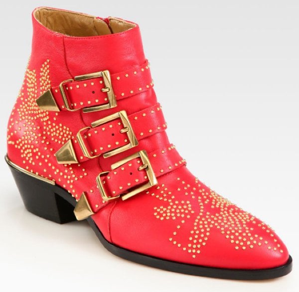 Red Chloé 'Suzanne' Stud Buckle Booties