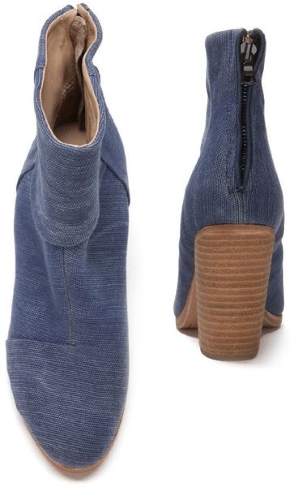 Classic Newbury Linen Booties Blue Jean Heel