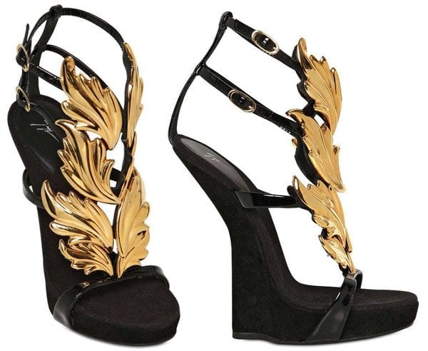 Giuseppe Zanotti Suede Leaves Sculptural Wedges