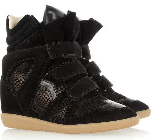 ISABEL MARANT Bazil suede and snake-effect sneakers, $392.00