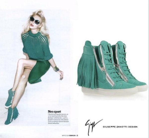 Giuseppe Zanotti's green sneaker wedges in Cosmopolitan Greece