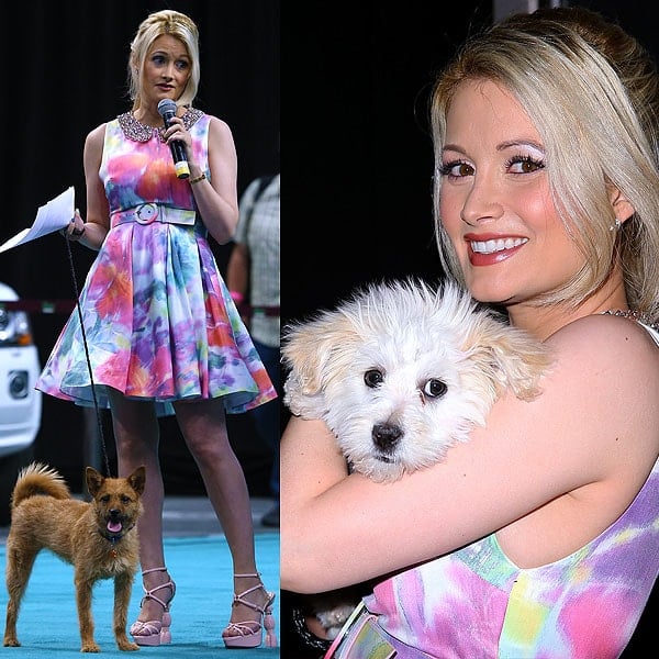 Holly Madison wore her poodle-heeled shoes to a dog show