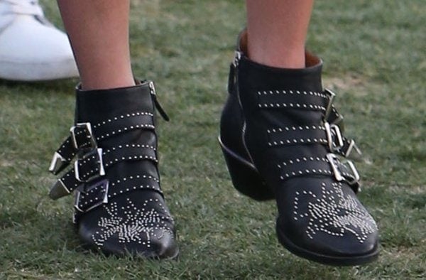 Nicky Hilton wearing Chloe studded ankle boots