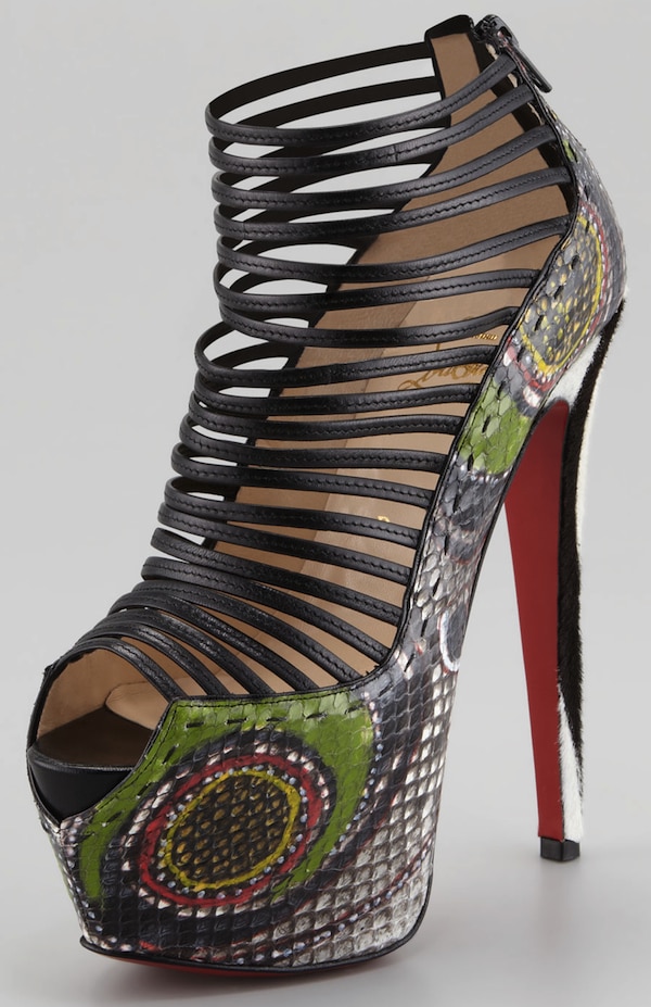 Christian Louboutin Multicolor Zoulou Python Strappy Platform Red Sole Sandal