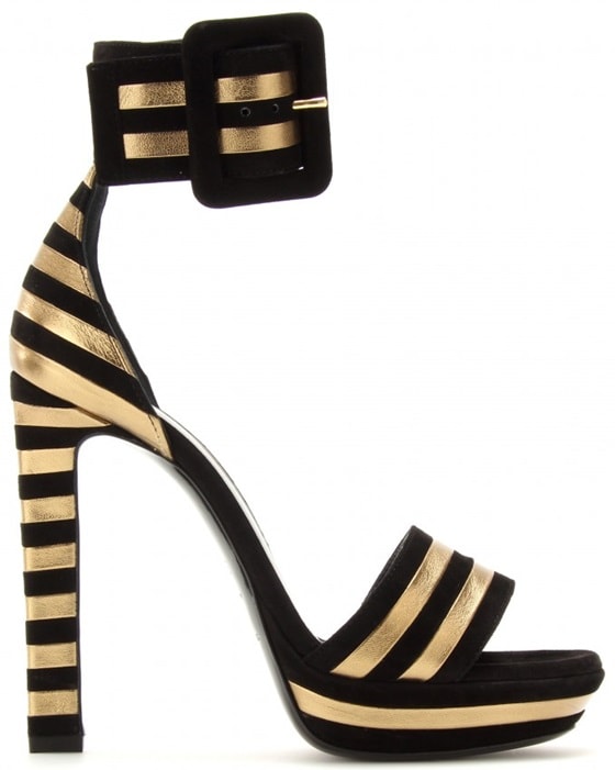 Black/Gold Paloma Suede and Metallic Leather Striped Sandals