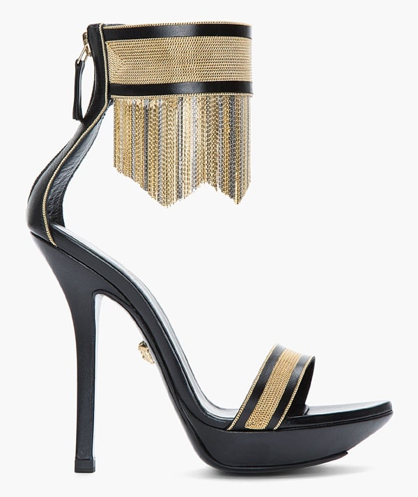 Versace Gold Fringed Ankle-Strap Sandals