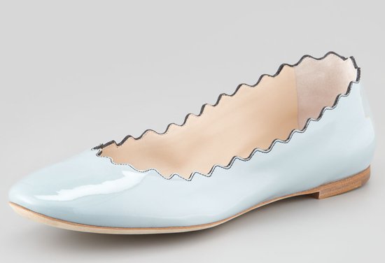 Chloe Scalloped Patent Leather Ballerina Flats Blue