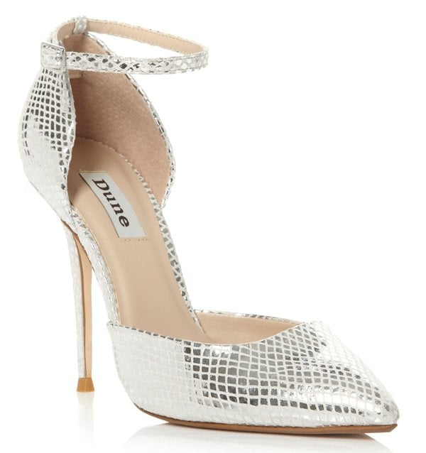 Dune Charm Pointed Open Court Shoes in Silver
