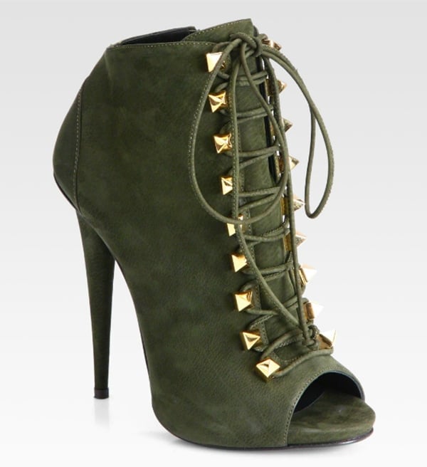 Giuseppe Zanotti Suede Lace-Up Ankle Boots Olive