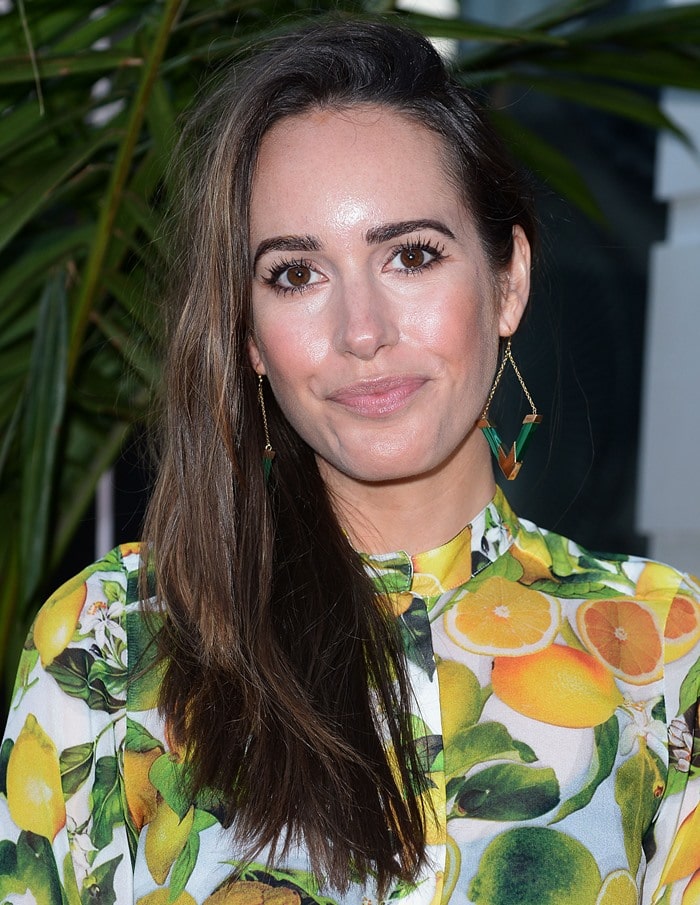 Louise Roe keeps it fresh in citrus print as she attends the opening of the Beverly Hills Carolina Herrera store
