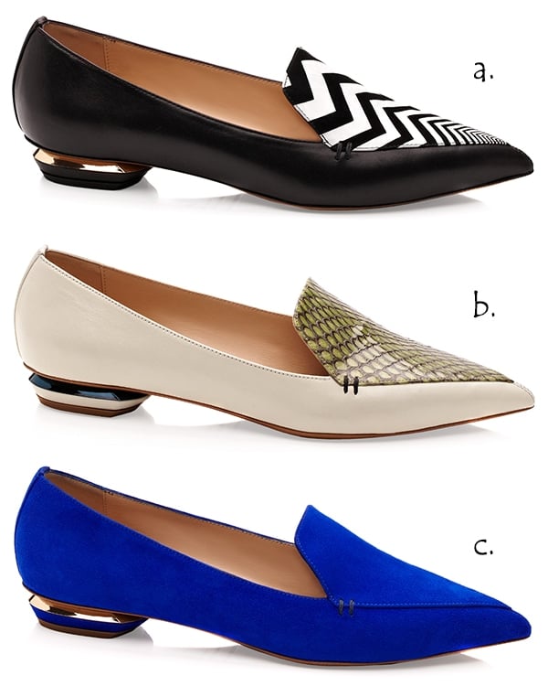 Black Calf and Pointy Zigzag Vamp Slippers / Cream Calf and Pointy Python Vamp Slippers / Blue Suede Pointy Slippers