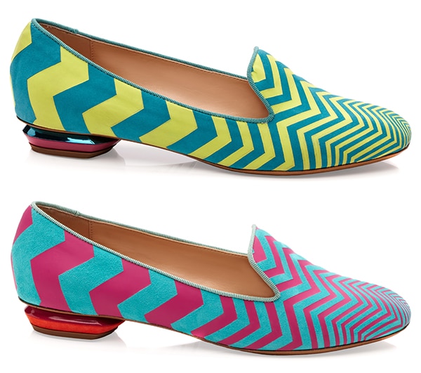 Nicholas Kirkwood Zigzag Slippers in Green and Blue / Blue and Pink