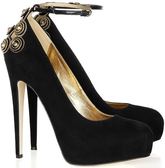 Brian Atwood Zenith Chain- and Stud-Embellished Suede Pumps