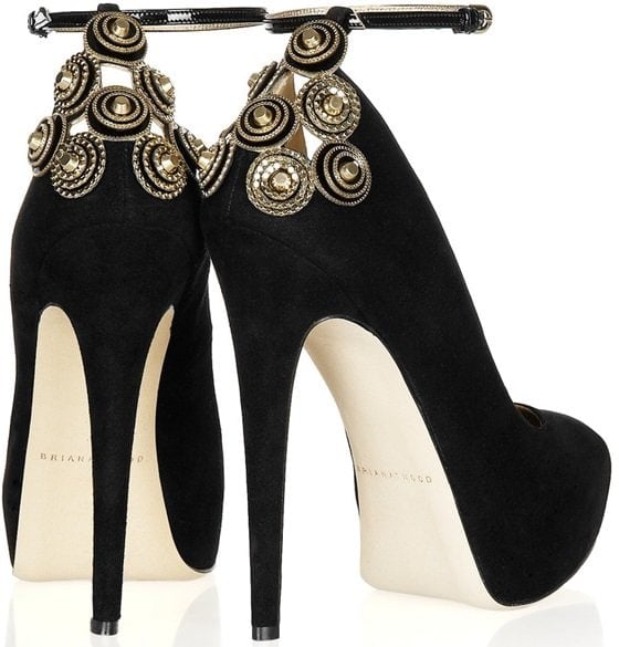 Brian Atwood Zenith Chain- and Stud-Embellished Suede Pumps